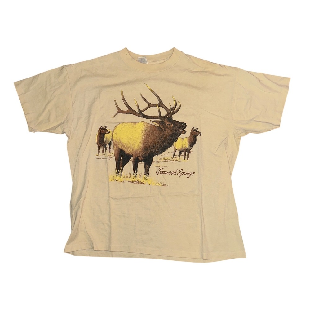 Habitat Glenwood Springs Elk Graphic T-Shirt Tan XL Vintage Style Wildlife Tee